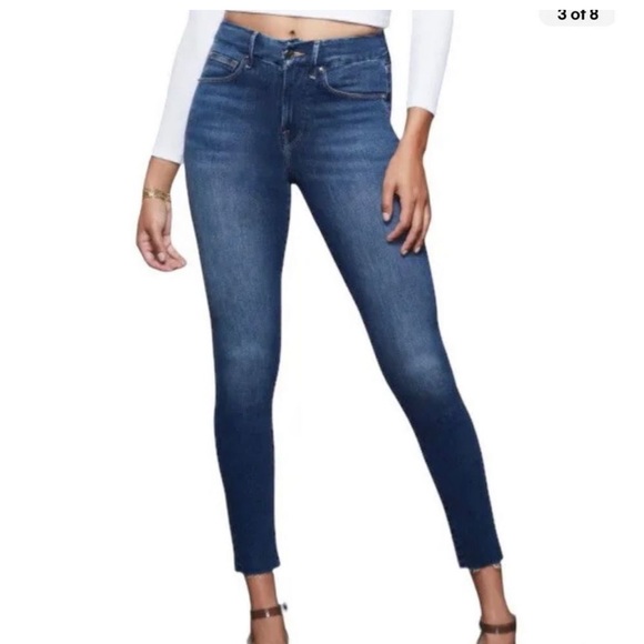 Good American Denim - GOOD AMERICAN Good Classic High Rise Raw Ankle Jeans Blue940 Size 2 NWT
